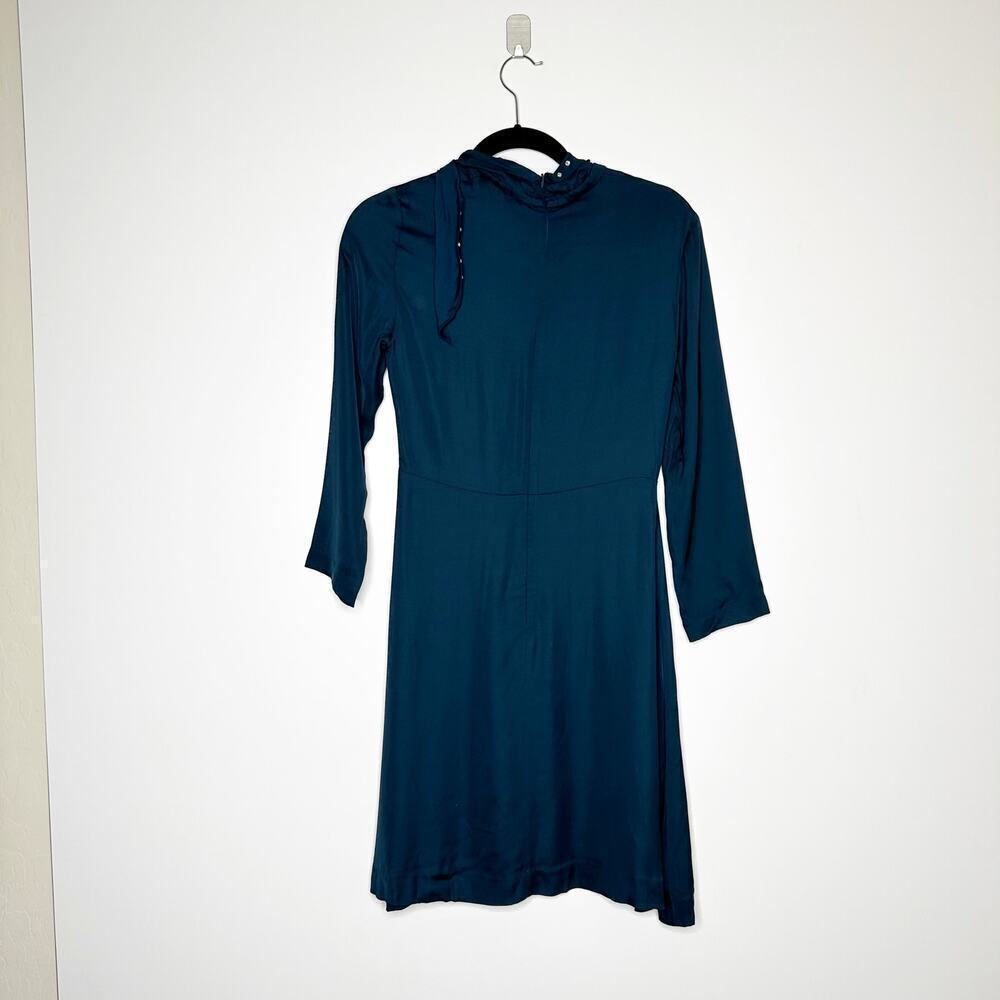 NEW Sandro Studded Bow Collar Dress Silk Blend Women's Teal Size 38 - Picture 3 of 7